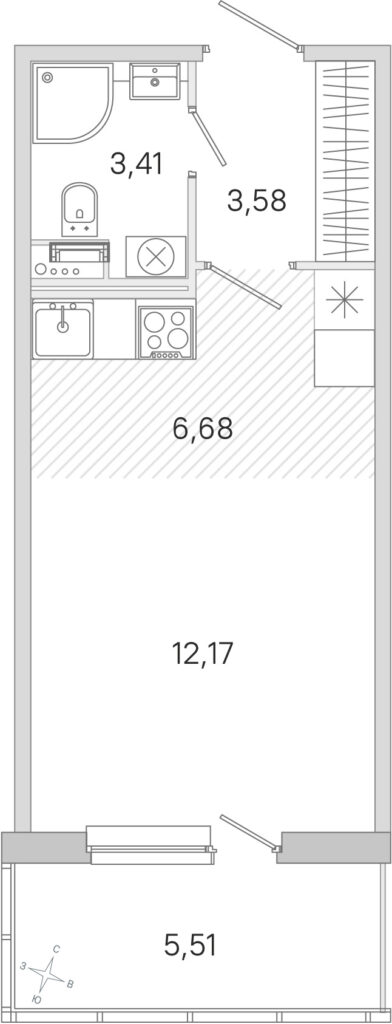 Cтудия 27.49 м2, 2-й этаж