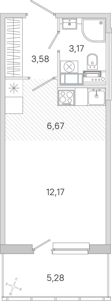Cтудия 27.17 м2, 4-й этаж