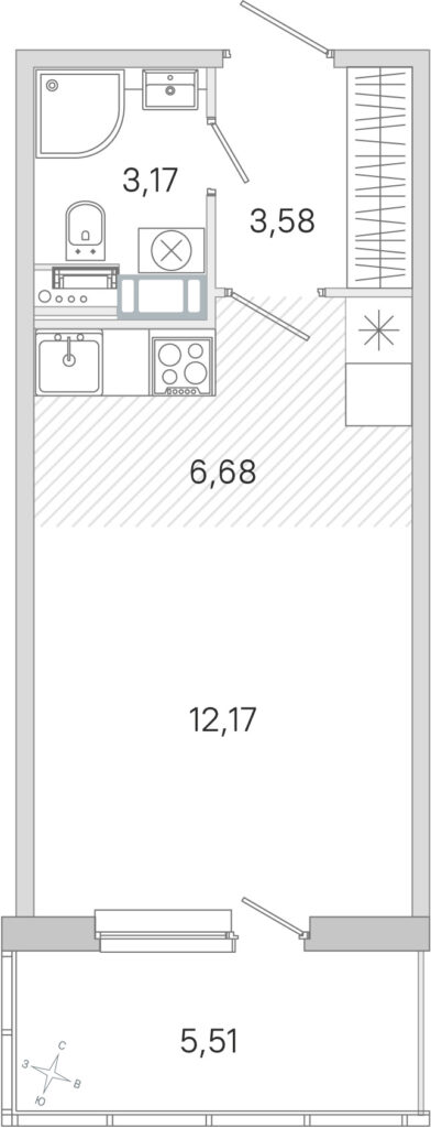 Cтудия 27.25 м2, 3-й этаж