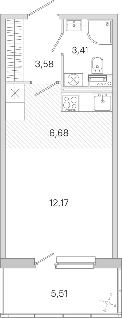 Cтудия 27.49 м2, 2-й этаж