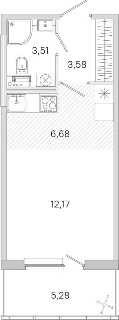 Cтудия 27.52 м2, 2-й этаж