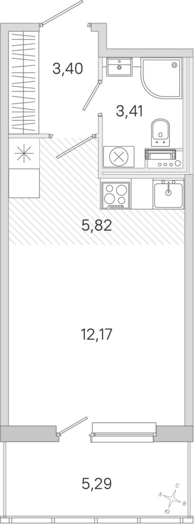 Cтудия 26.39 м2, 2-й этаж