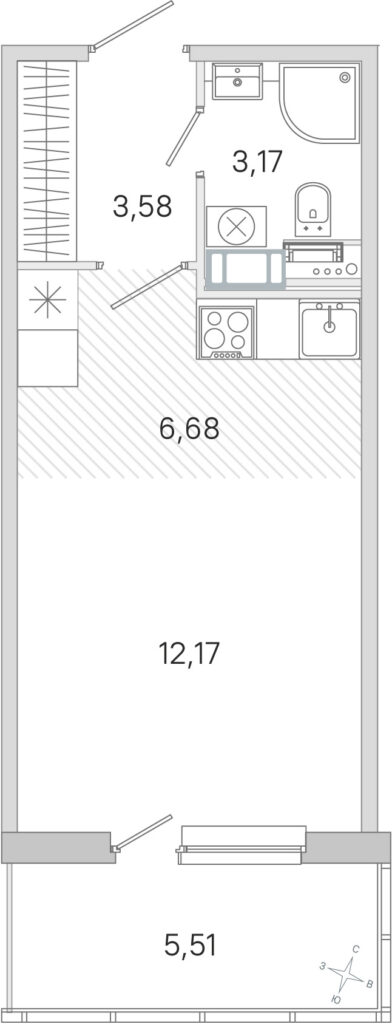 Cтудия 27.25 м2, 3-й этаж