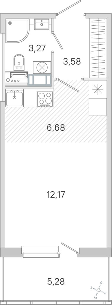 Cтудия 27.28 м2, 4-й этаж