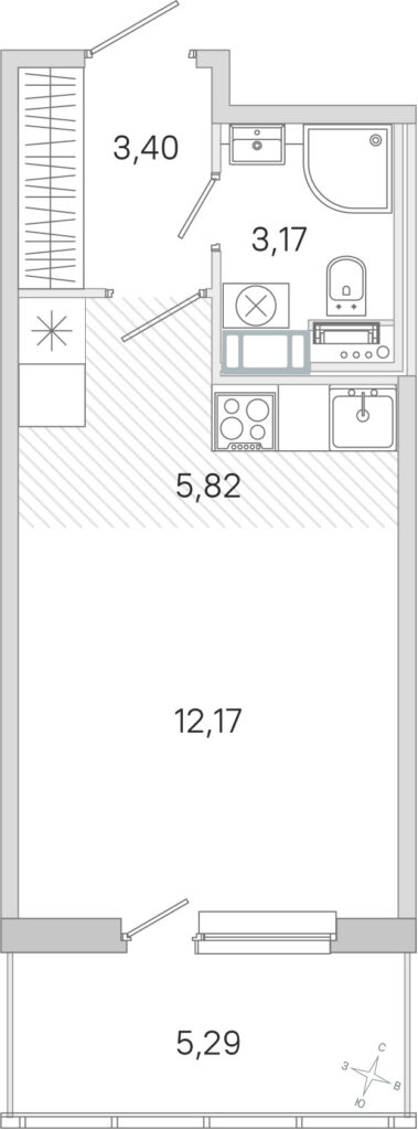 Cтудия 26.15 м2, 3-й этаж