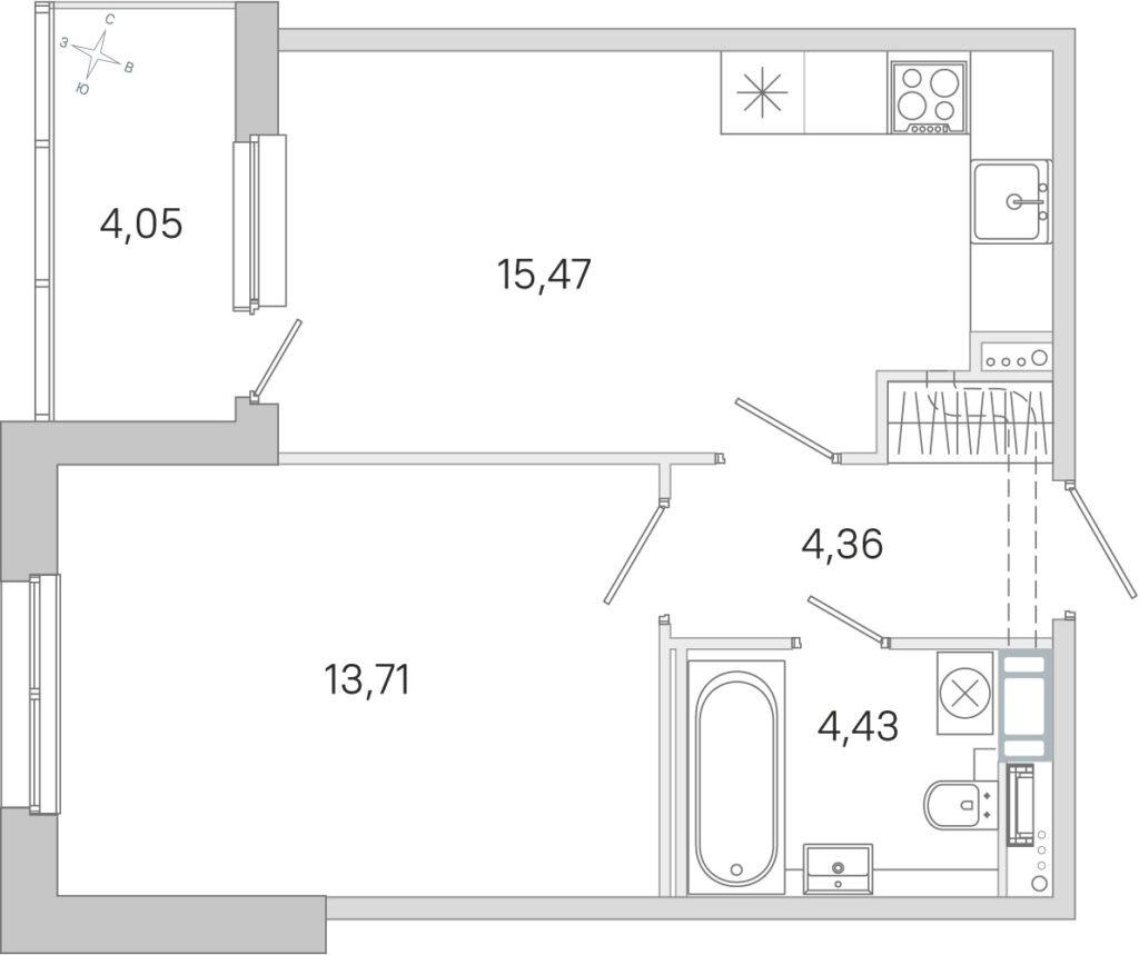 1-комнатная квартира 40 м2, 2-й этаж