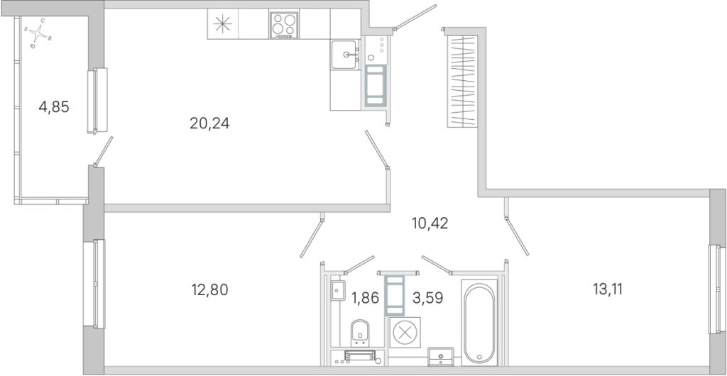 2-комнатная квартира 64.45 м2, 3-й этаж