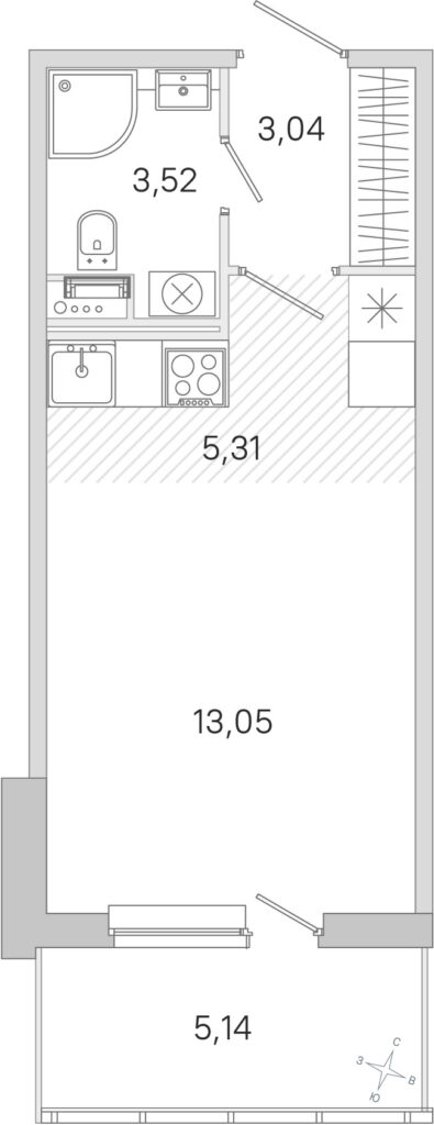 Cтудия 26.46 м2, 1-й этаж