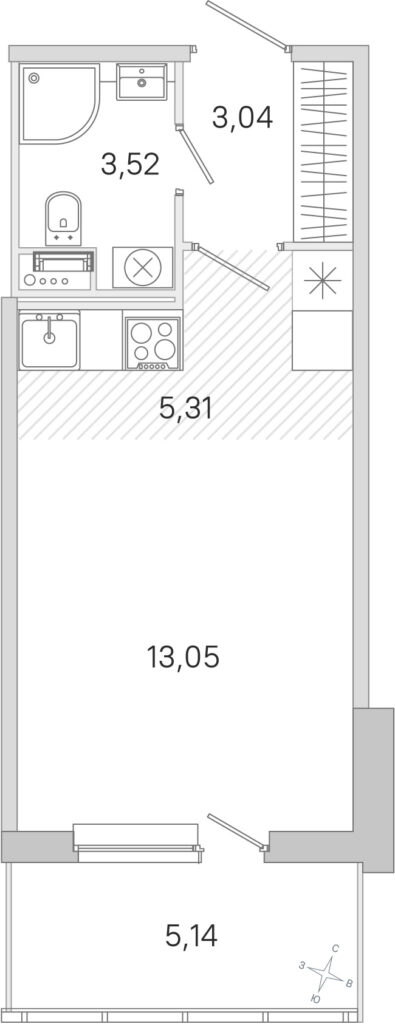 Cтудия 26.46 м2, 1-й этаж