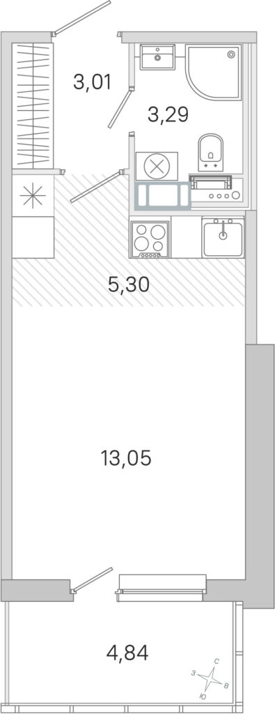 Cтудия 26.1 м2, 4-й этаж
