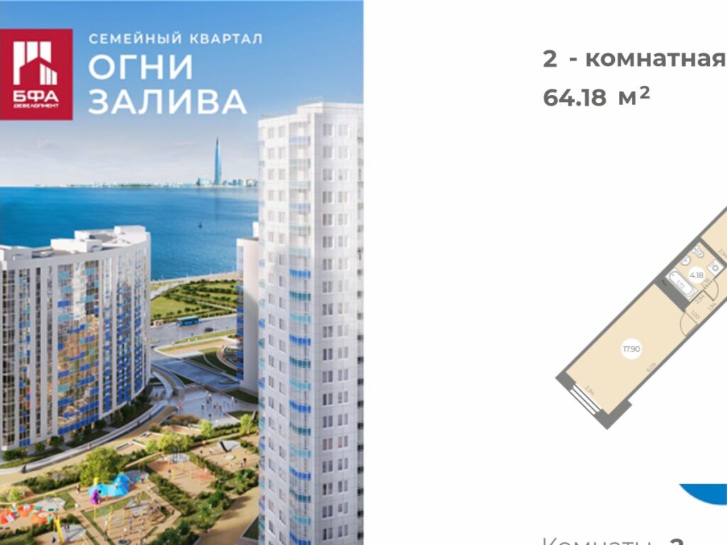 2-комнатная квартира 64.18 м2, 2-й этаж