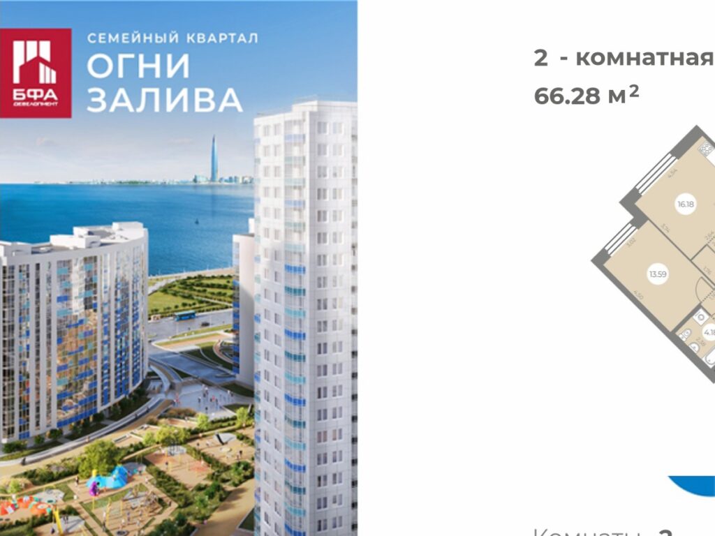 2-комнатная квартира 66.28 м2, 2-й этаж