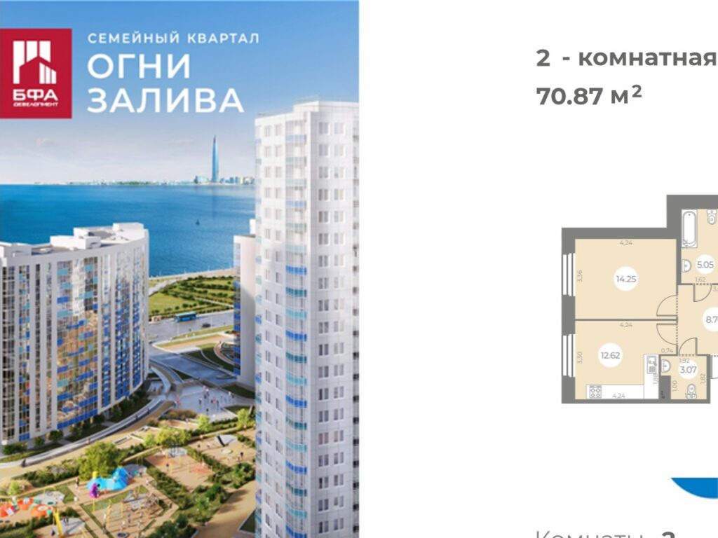 2-комнатная квартира 70.87 м2, 2-й этаж