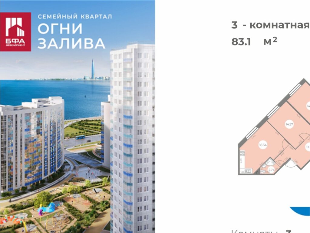 3-комнатная квартира 83.1 м2, 2-й этаж