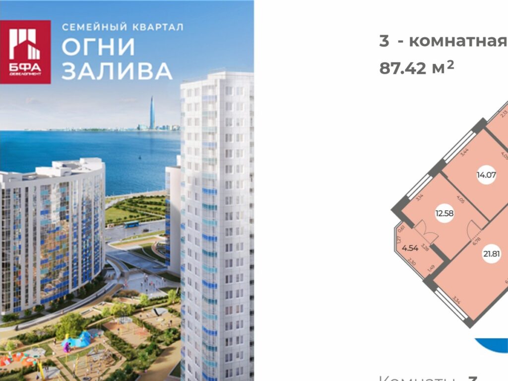 3-комнатная квартира 87.42 м2, 4-й этаж