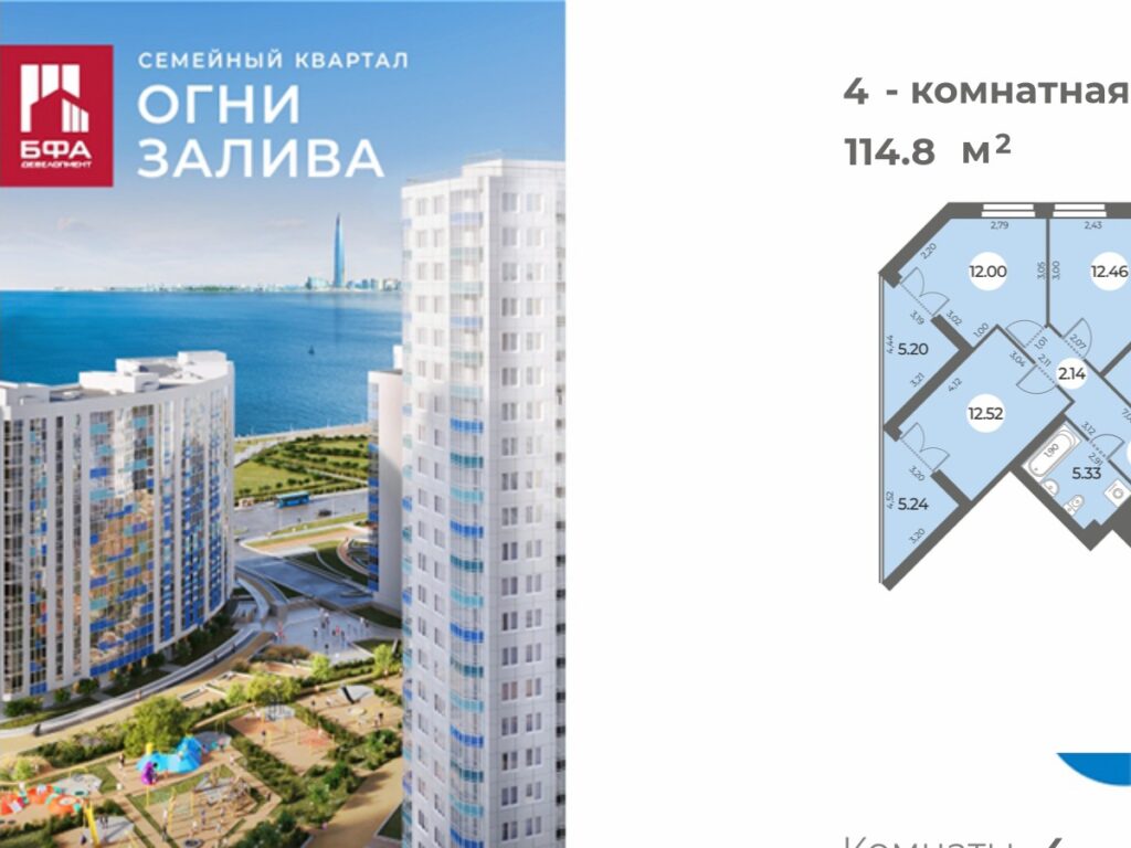 4-комнатная квартира 114.8 м2, 15-й этаж