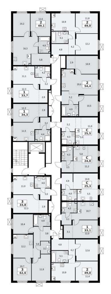 2-комнатная квартира 49.1 м2, 2-й этаж