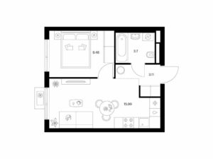 1-комнатная квартира 32.26 м2, 5-й этаж