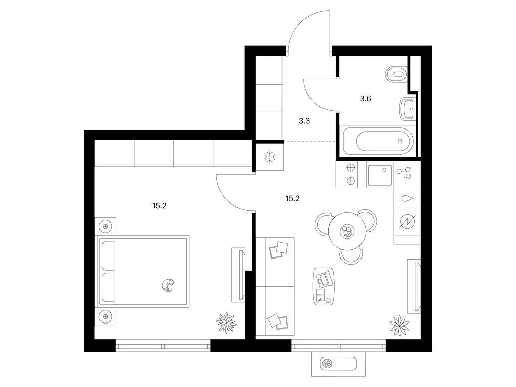 1-комнатная квартира 37.3 м2, 7-й этаж