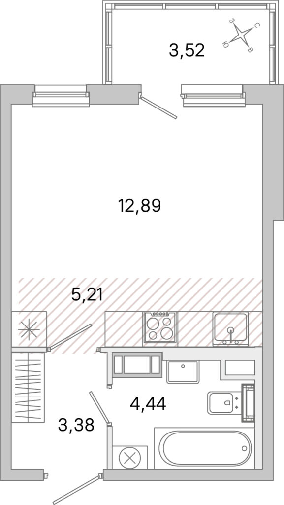 Cтудия 26.98 м2, 2-й этаж