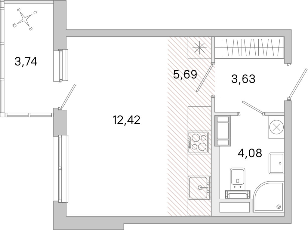 Cтудия 26.94 м2, 5-й этаж