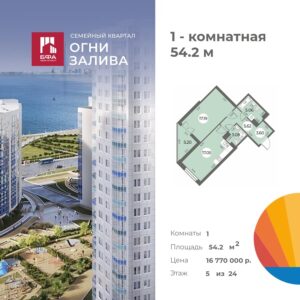 1-комнатная квартира 54.2 м2, 5-й этаж