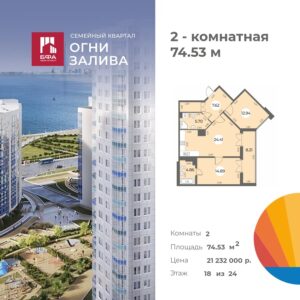 2-комнатная квартира 74.53 м2, 18-й этаж