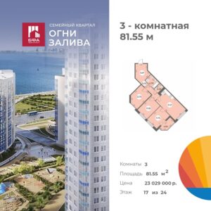 3-комнатная квартира 81.55 м2, 17-й этаж