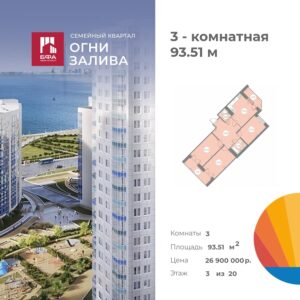3-комнатная квартира 93.51 м2, 3-й этаж